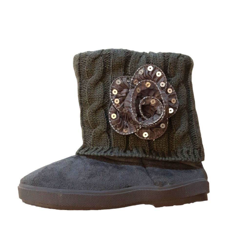 Boots For Little‎ Girls Suede Cable Knit Fabric Rose Sequins Size 10 New